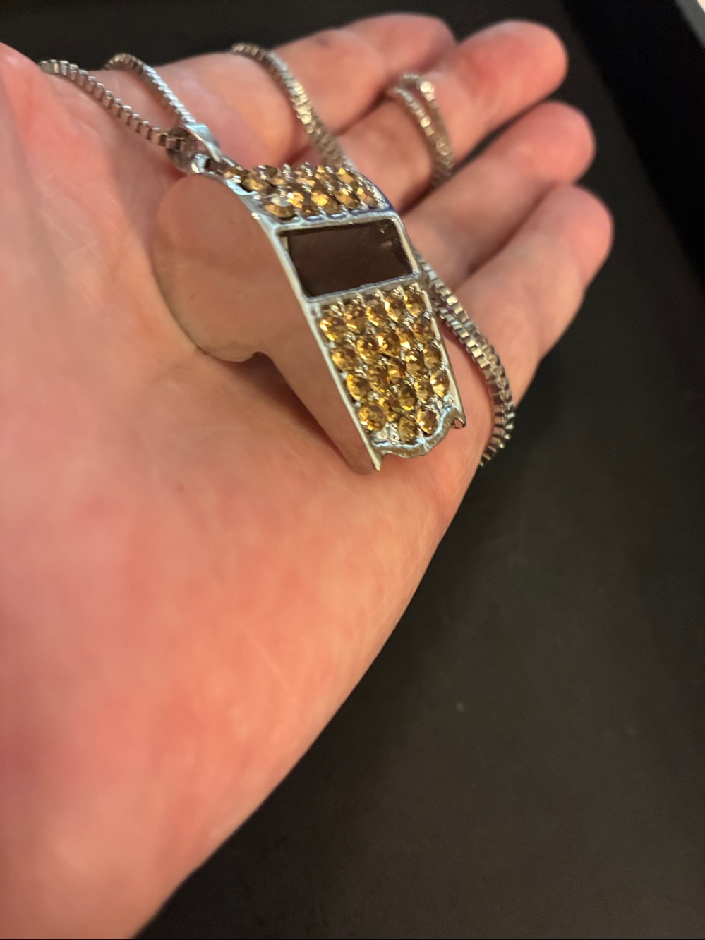 Whistle Pendant Necklace with Yellow Crystal Accents
NWOT